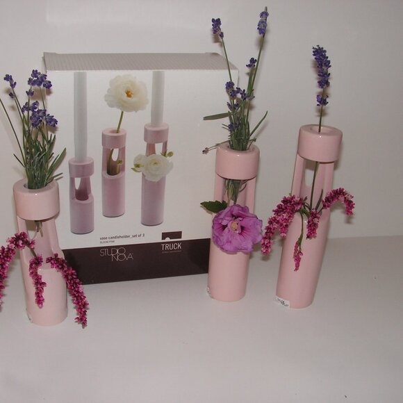 Mikasa Truck Bloom Set of 3 Vases Pink Ceramic - Picture 1 of 13